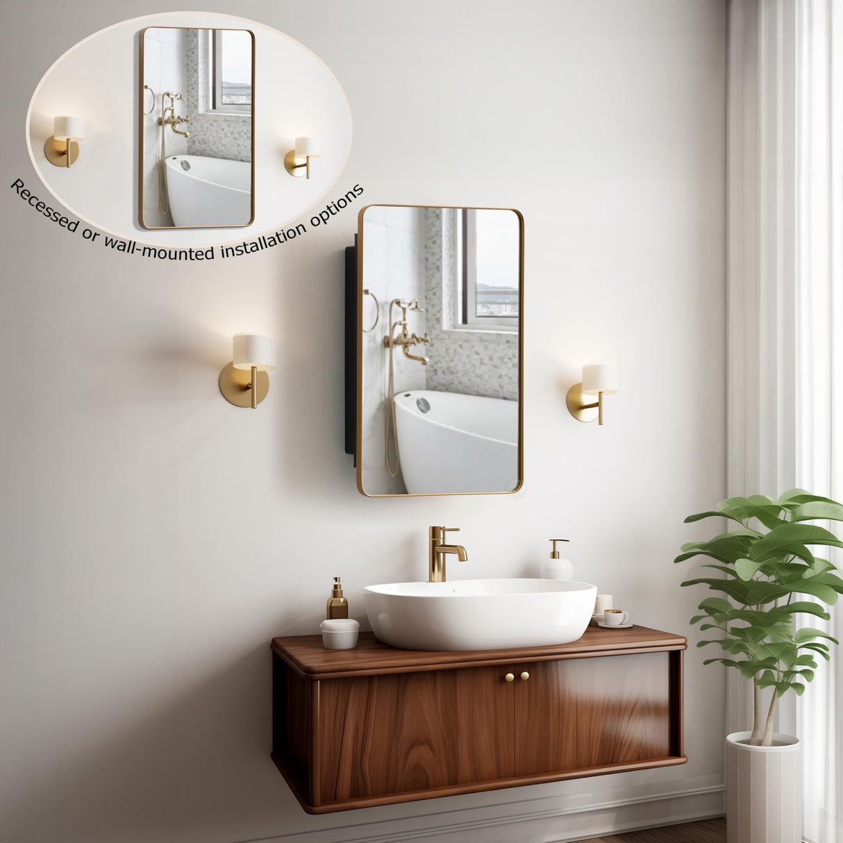 Plastic Medicine Cabinet with Beveled Edge Mirror Door and Round Corner Metal Frame