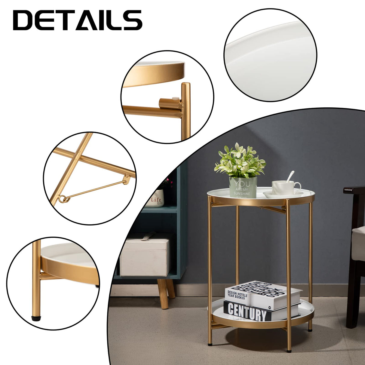 2-Tier Round Metal End Side Table, Accent Anti-Rust Simplistic Sofa Table