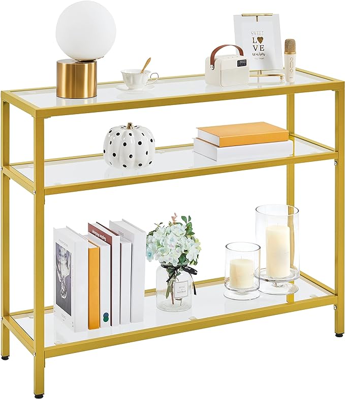 39.5" Console Table with 3 Storage Shelves,Tempered Glass Sofa Table