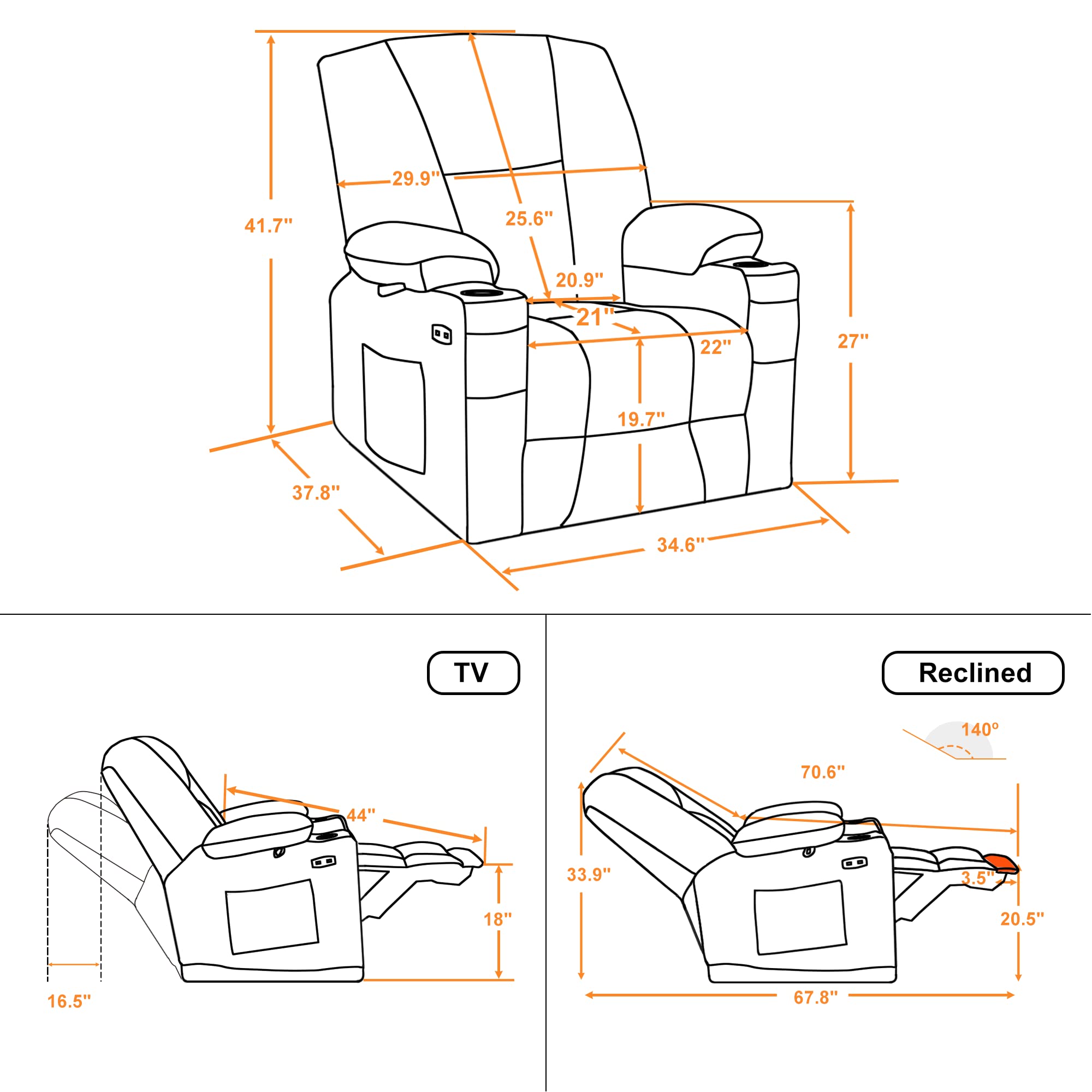 NovaPower Recliner – Heated Massage Chair with USB, Extended Footrest