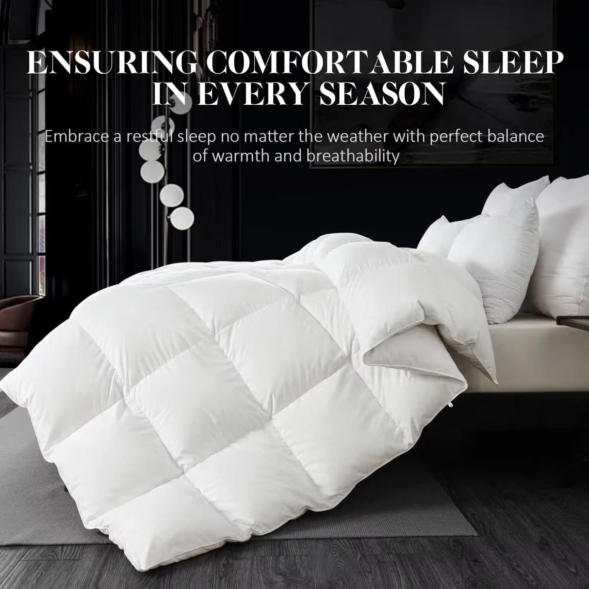 White Queen Size Feather Down Comforter, Filled with Feather and Down, All Season