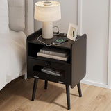 Nightstand with Charging Station,Mid-Century Modern Bedside Table with Storage Drawer