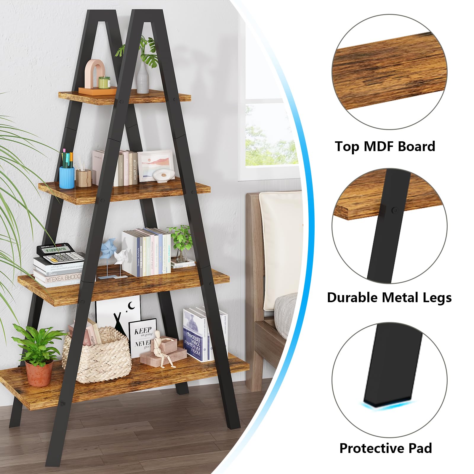 Industrial Bookshelf with Metal Frame by Recaceik - For Home Office and Living Room