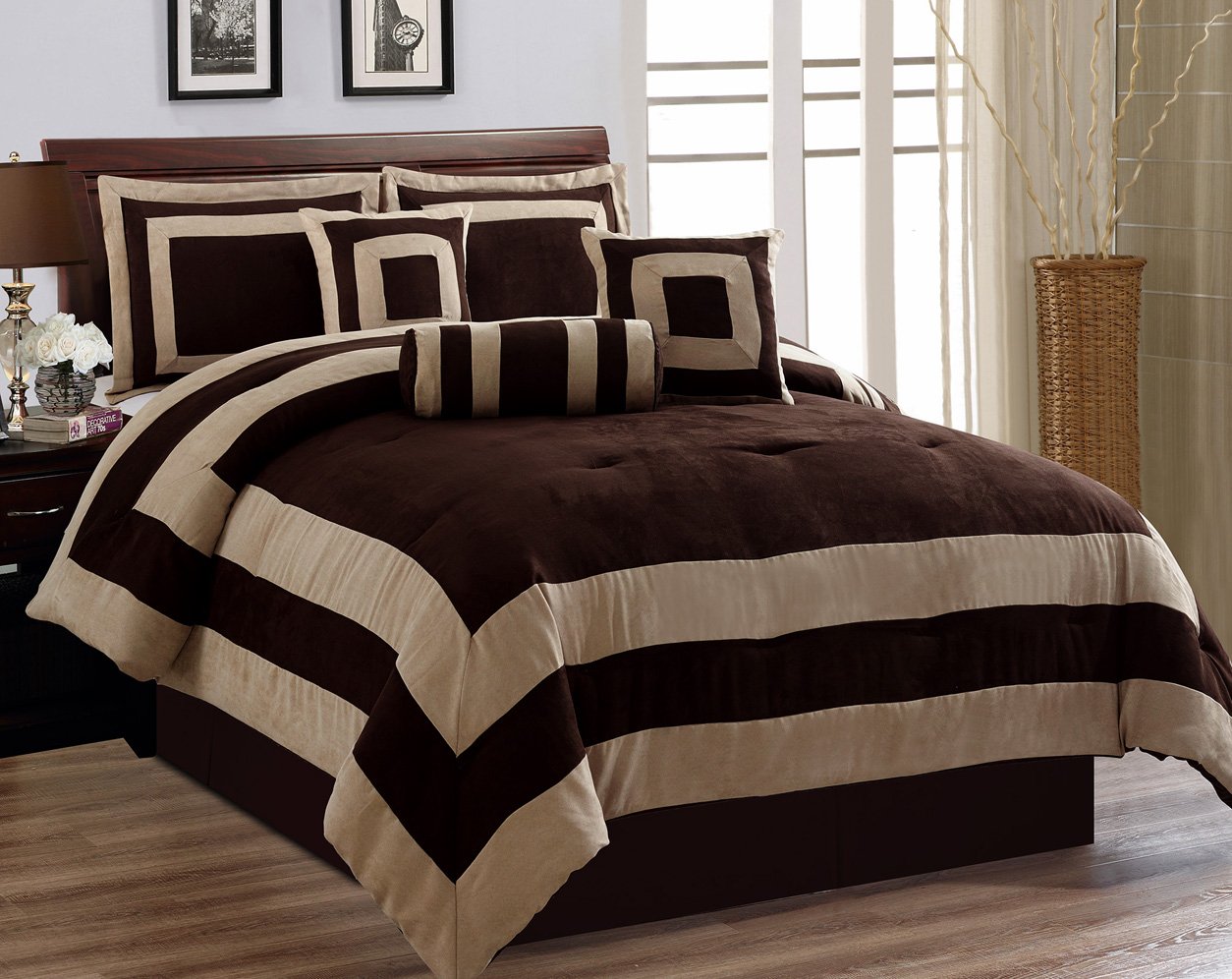 Chocolate Brown Patchwork Comforter Set - California King