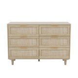 Sar Rattan Dresser for Bedroom, 6 Drawer Wide Dresser, Boho&Farmhouse Chest of