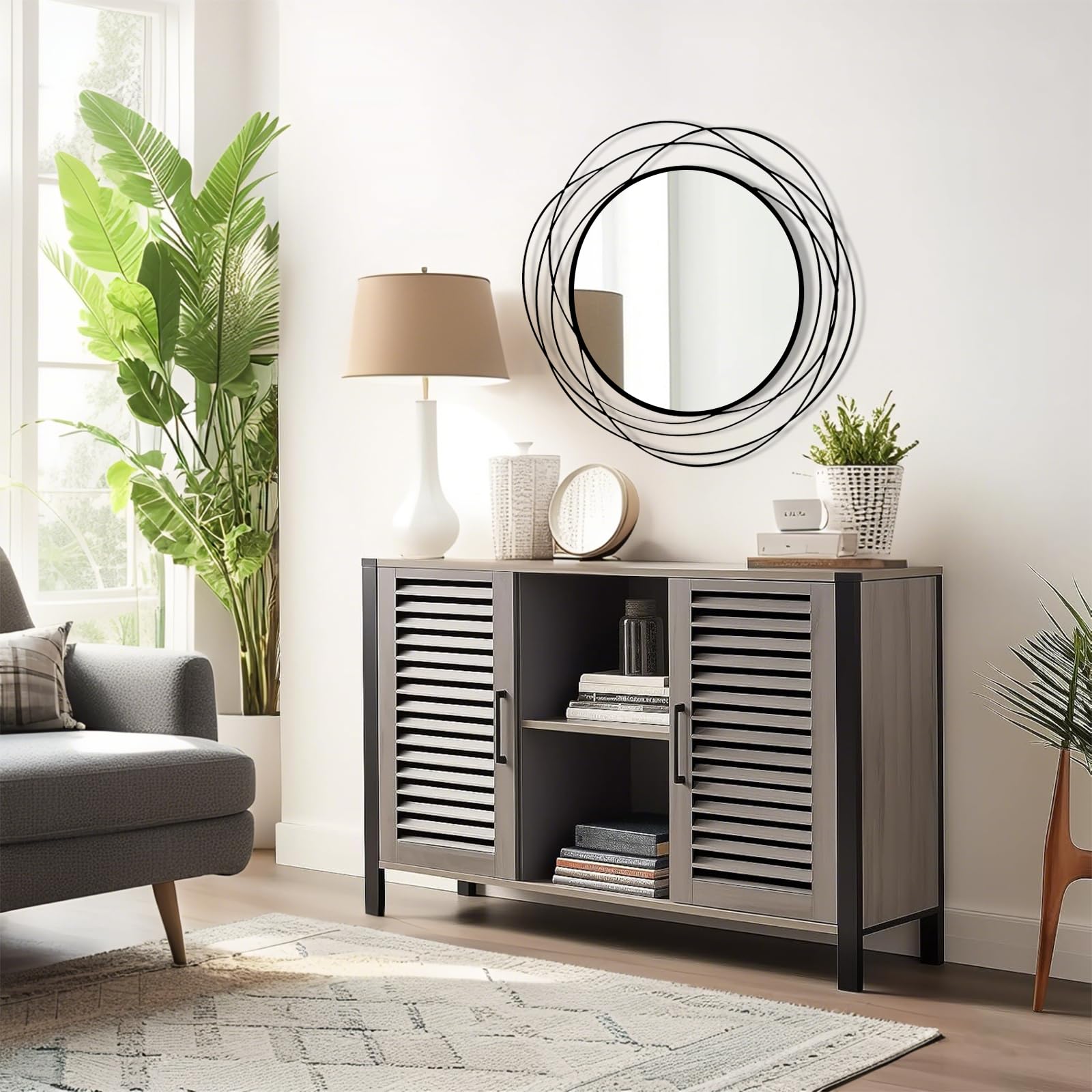 26.8" Round Black Wall Mirror - Large Circle Mirror with Metal Frame