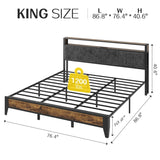 King Bed Frame with Headboard and LED Lights