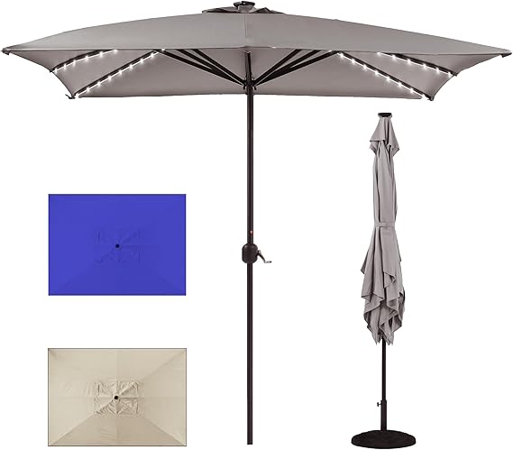 Rectangular Patio Umbrella 10 ft Heavy Duty Outdoor Rectangle Patio Table With Solar Lights,