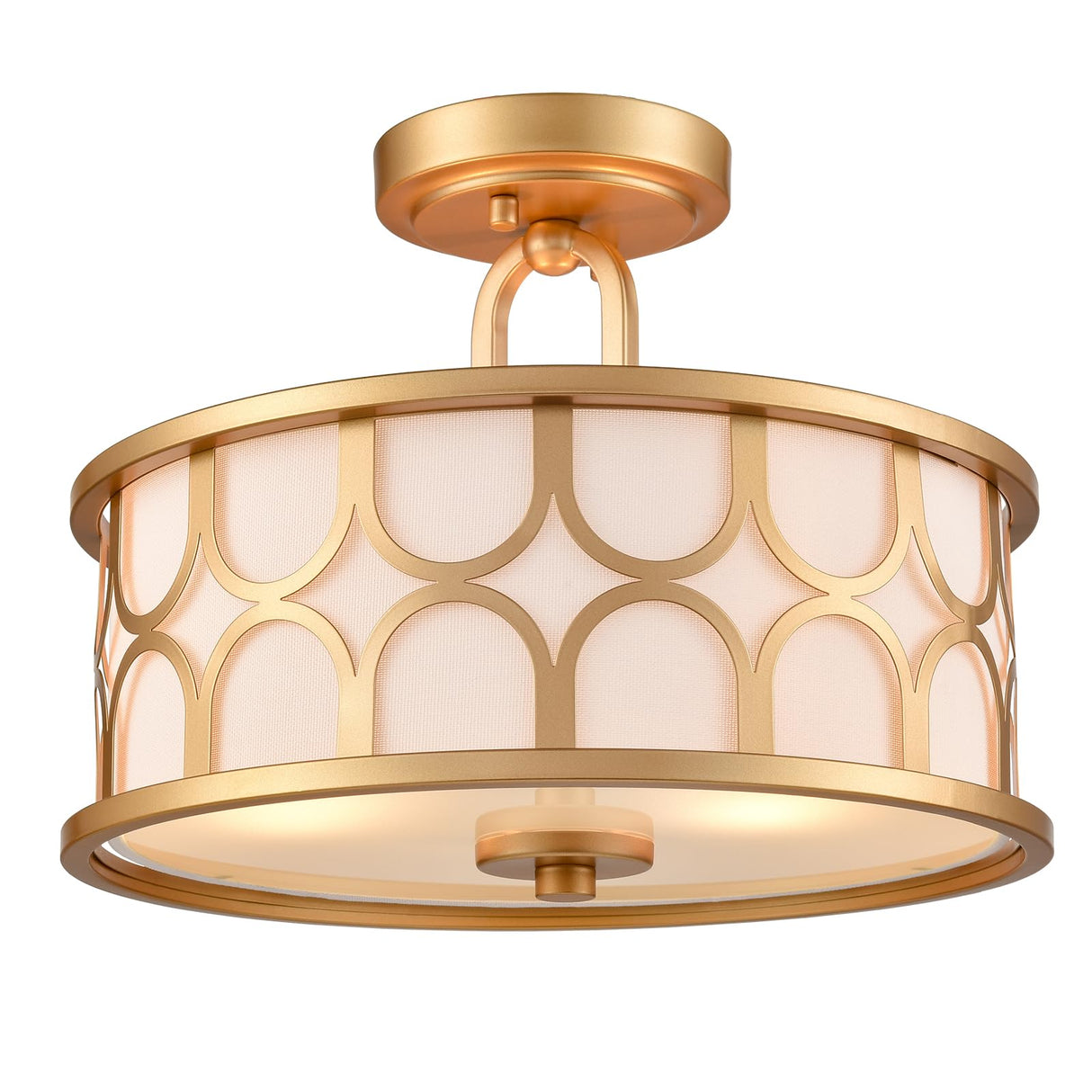 Gold Semi Flush Mount Ceiling Light 12.99" 2-Light Double Modern Drum Light Fixtures