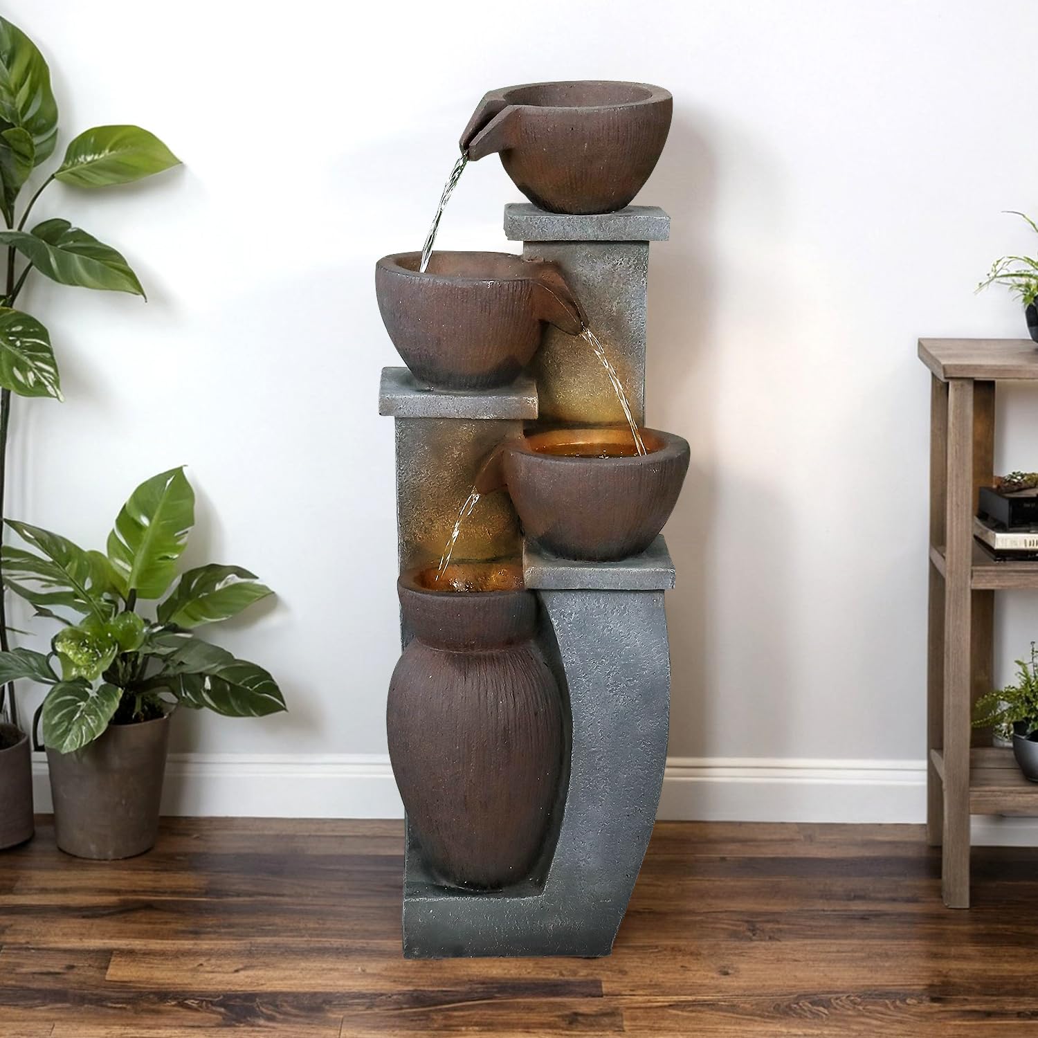 4-Tier Outdoor Water Fountain Resin Waterfall Fountains Decor