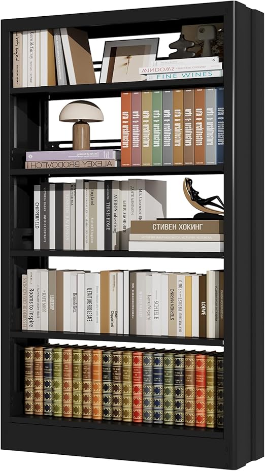 71" Metal Book Shelf,5 Tier Bookshelf with Adjustable Shelves