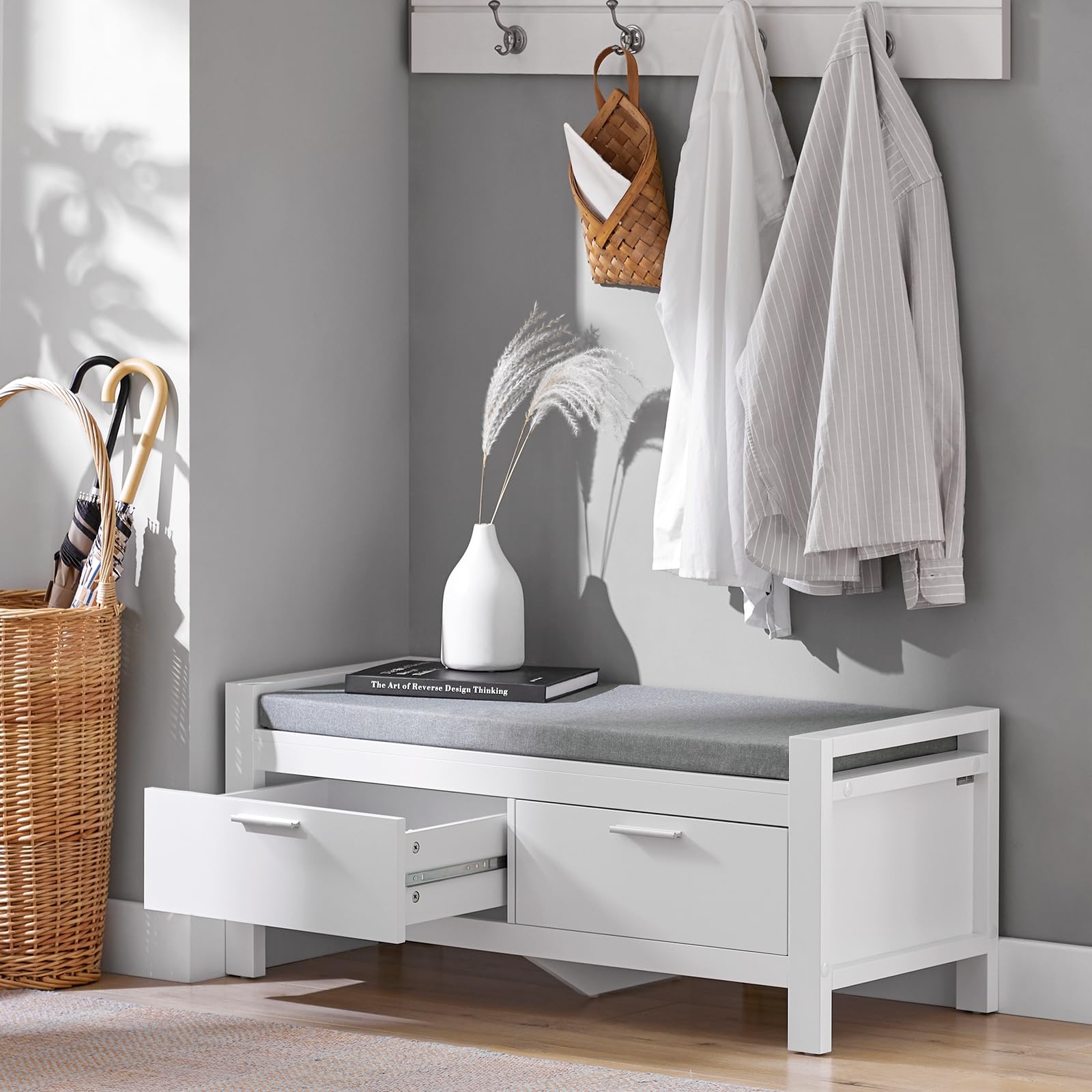 Hallway Storage Bench with 2 Drawers and Padded Seat Cushion