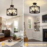 4-Light Farmhouse Chandelier - Black Semi Flush Mount Ceiling Light