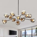 8-Light Sputnik Black Chandelier with Globe Glass Black and Gold Pendant Lights Bubble