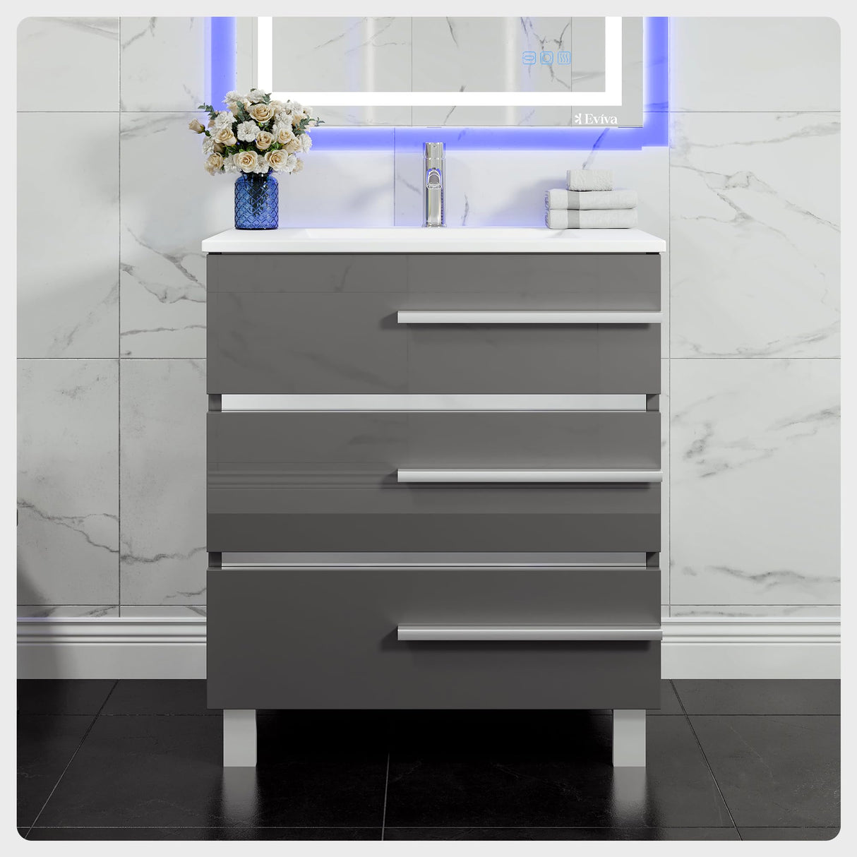 Deluxe Freestanding Bathroom Vanities - Grey 32 inch Bathroom Vanity with Sink