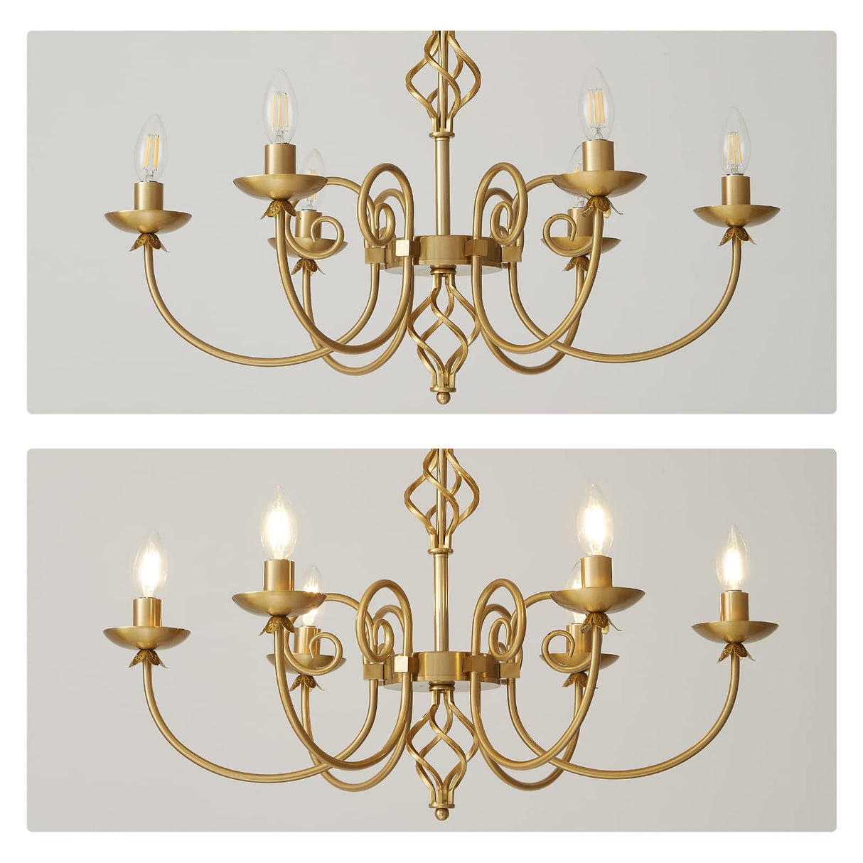 Modern Gold Chandelier for Dining Room 6 Lights Candle Chandelier Light Fixtures 26"