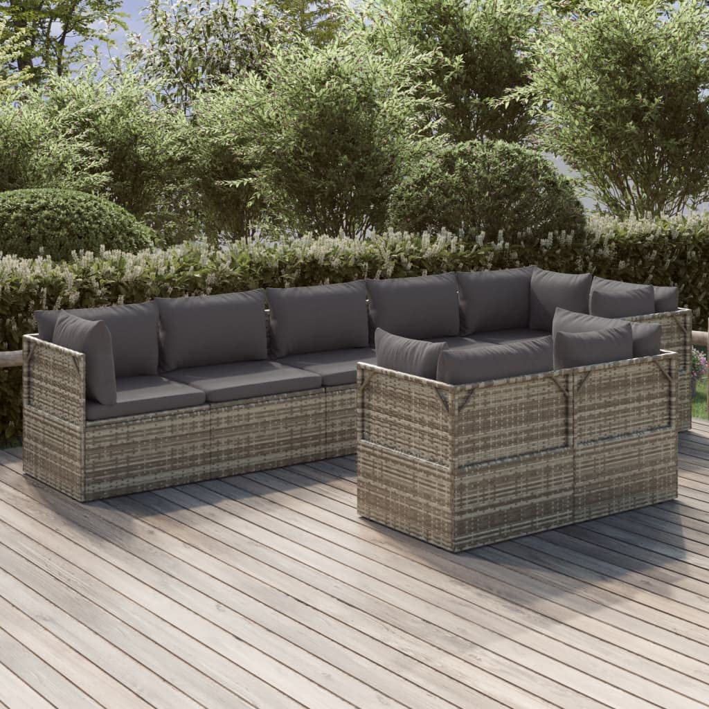 FAMIROSA 8 Piece Patio Lounge Set with Cushions Gray Poly Rattan,64.4 KG,3157426