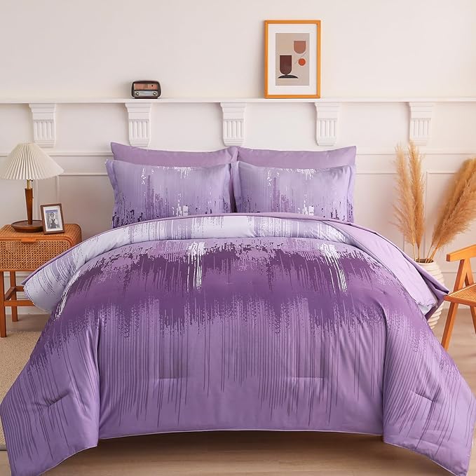 Comforter Set King, Thanksgiving Burnt Orange 7 Pieces Bed in a Bag Abstract Gradient