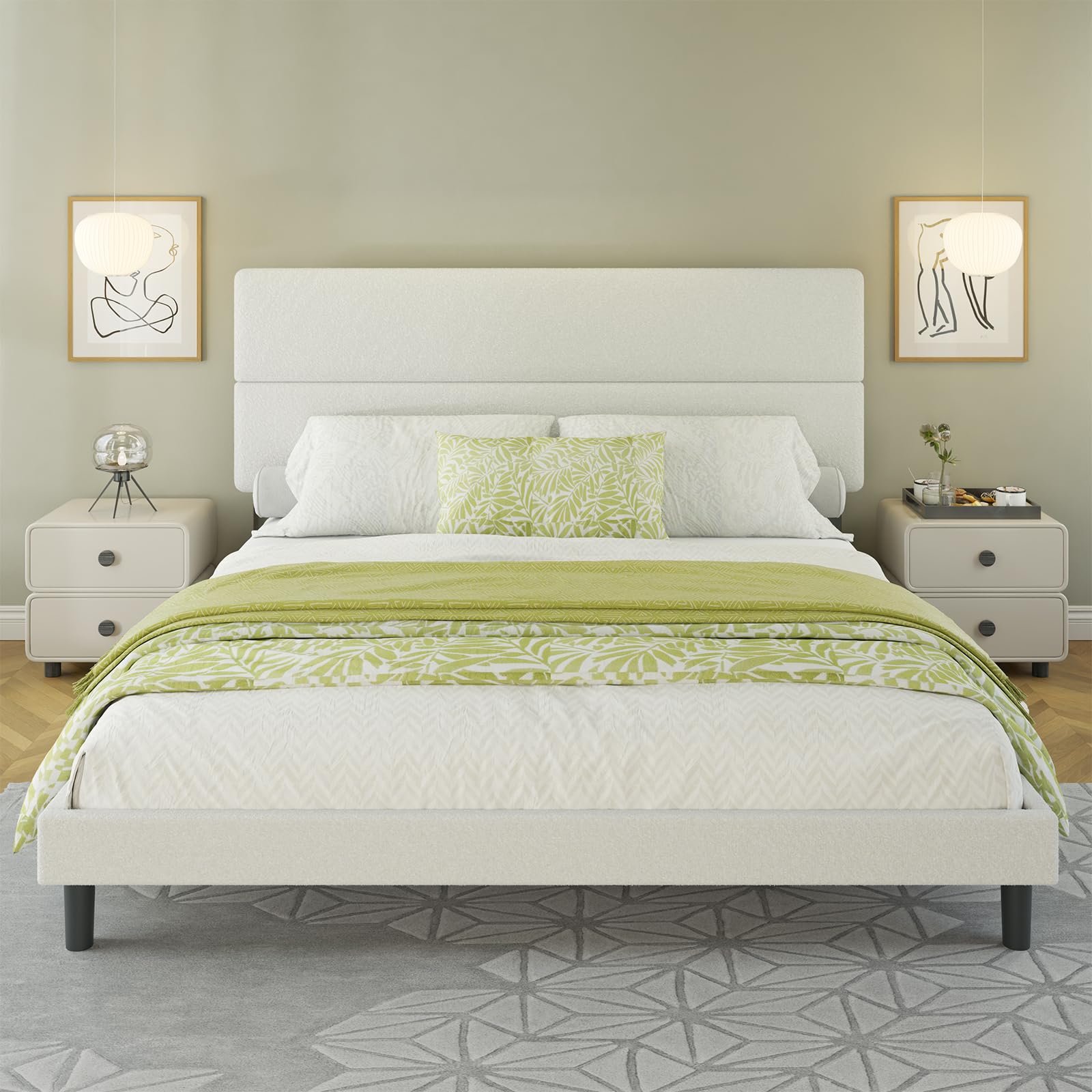 Full Size Boucle Upholstered Bed Frame,