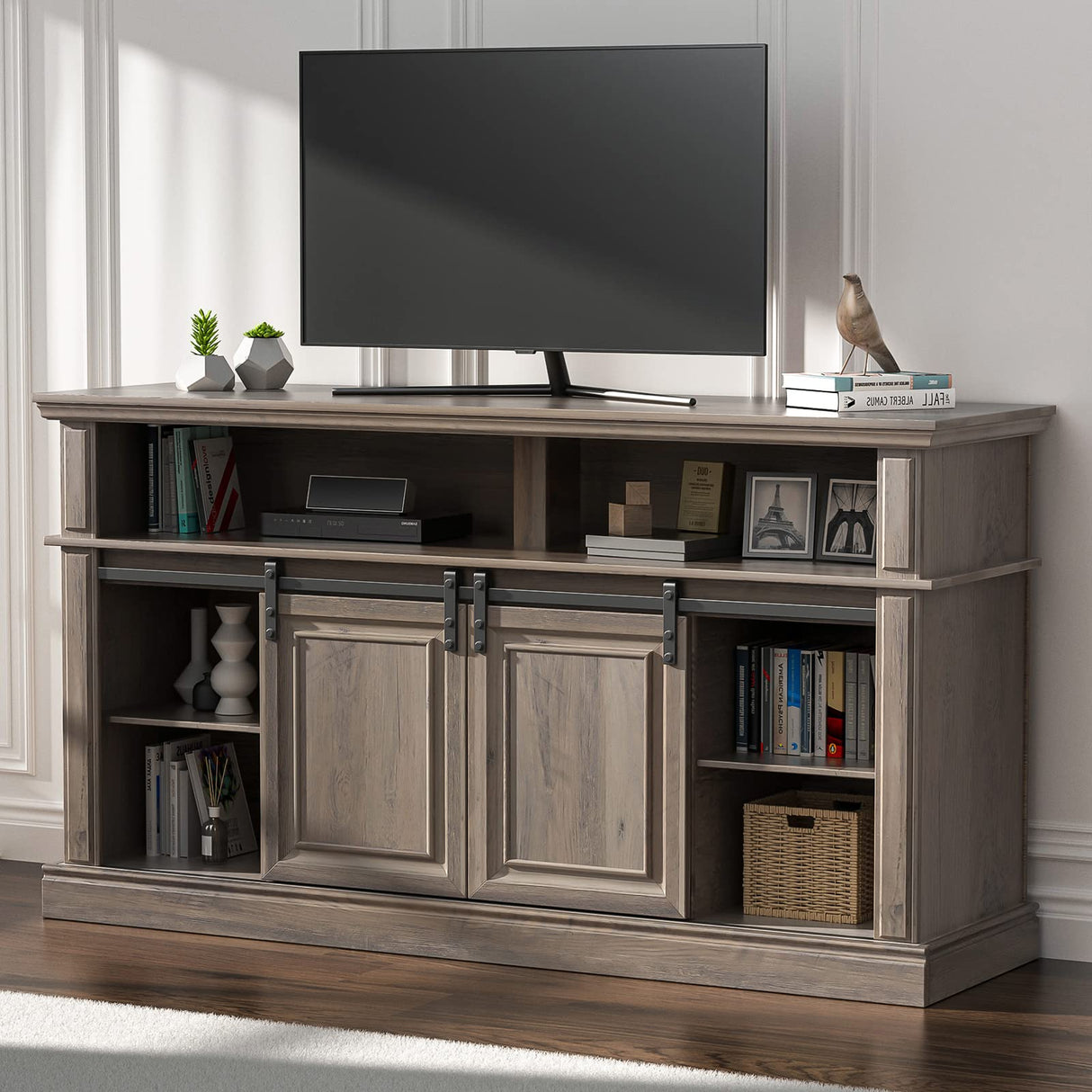 Farmhouse TV Stand, Entertainment Center for 65 inch TV, 58'' TV Stand