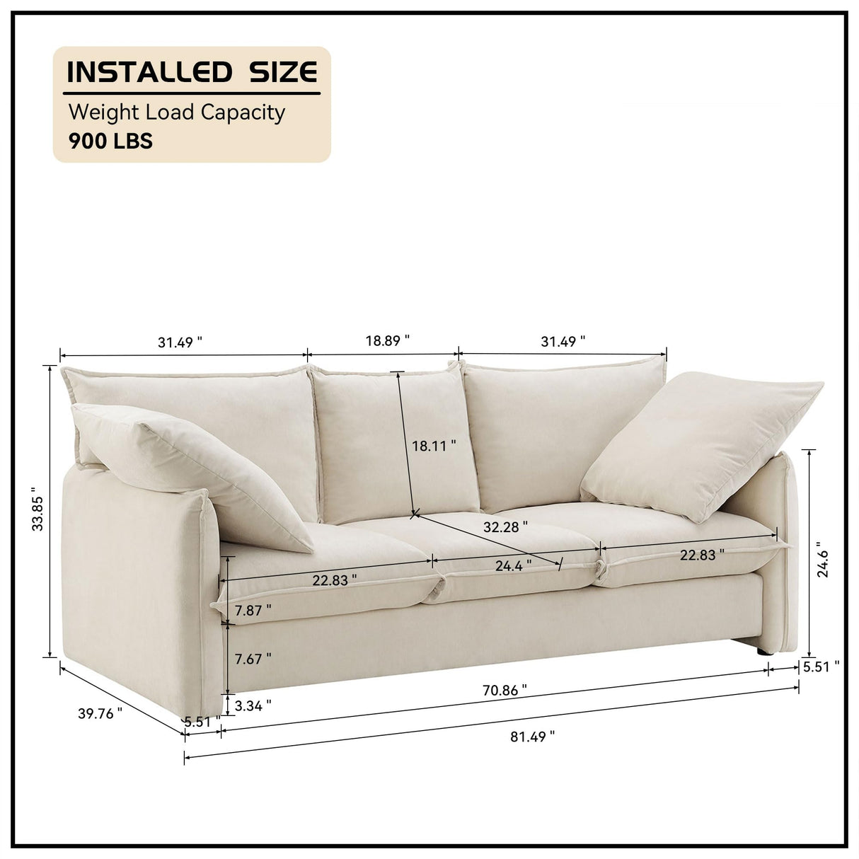 Seater Sectional Sofa Couch, Modern Loveseat Sofas for Living Room, Small Sofas Couches for Small Spaces,Easy to Install,Beige