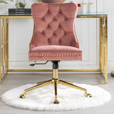 Office Chair Velvet Upholstered Tufted Button Chair with Golden Metal Base Adjustable Desk Chair