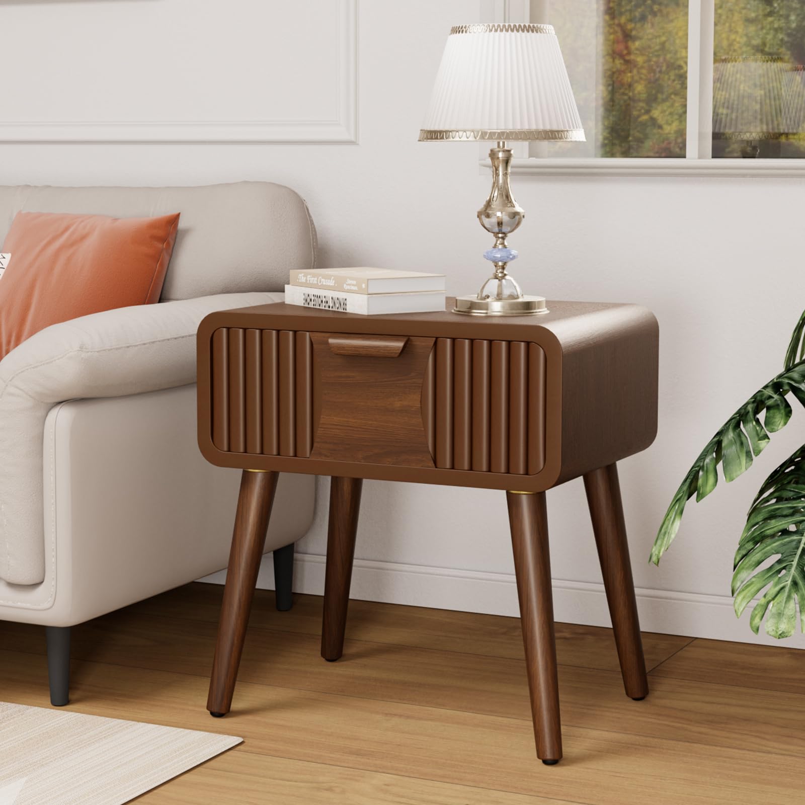End Table w Pattern, Nightstand w Storage Drawer, Small Night Stand w Wood Grain Finish,