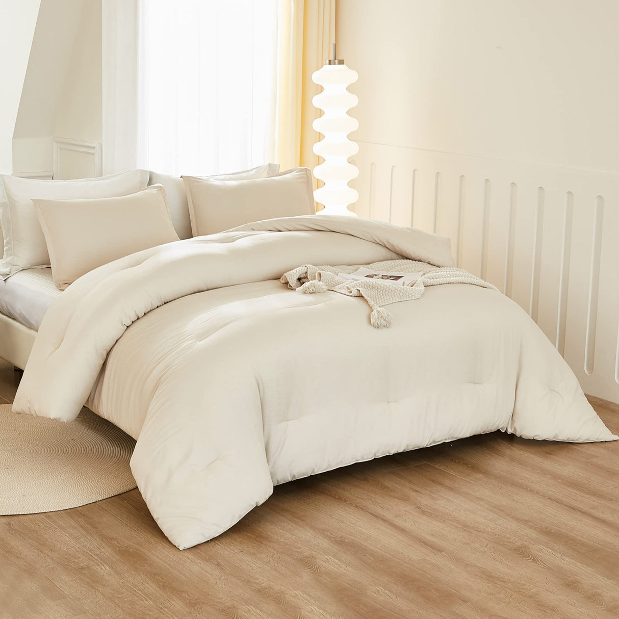 Beige Comforter Set California King Size, 3 Pieces Cal King Lightweight Solid Bedding