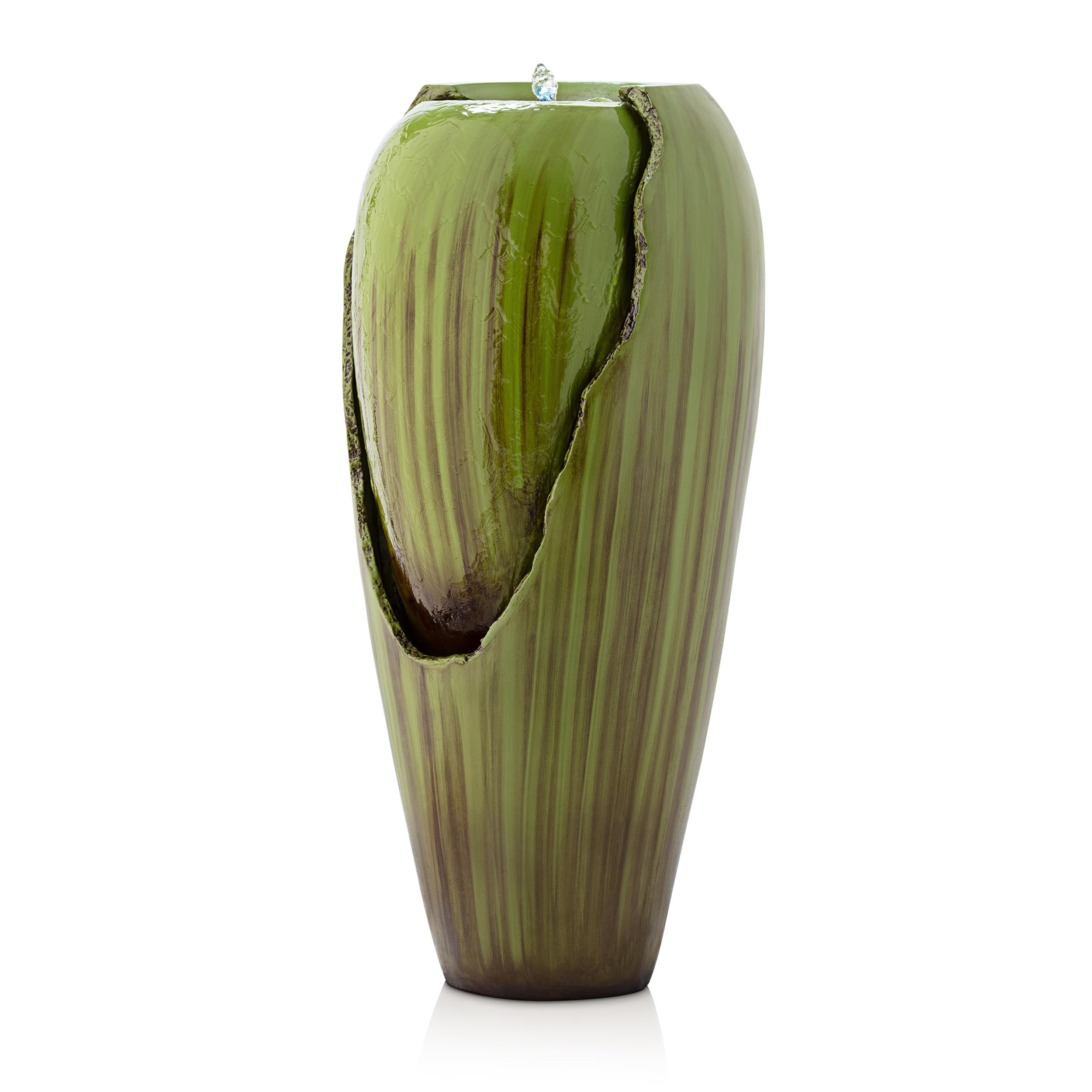 DIG100XS-GN 33" Outdoor Antique Jar Water Fountain with LED Lights – Vintage Cascading