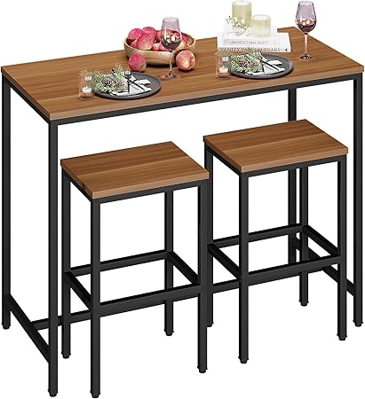 3 Piece Bar Table Set, Bar Table and Chairs Set of 2, Modern Counter Height Table