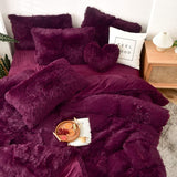 5 PCS Shaggy Duvet Cover Bedding Set - Fluffy Comforter Cover Long Faux Fur Luxury