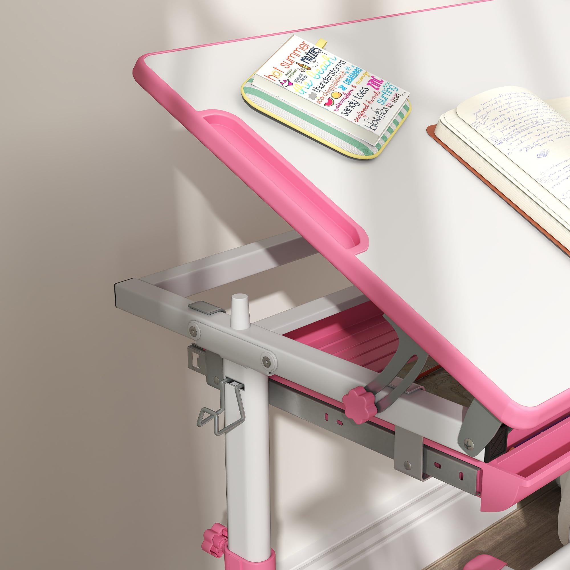 Height Adjustable Children School Study Desk with Tilt Desktop, Storage Drawer, Pen Slot,