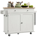 Kitchen Island with Storage, Farmhouse Rolling Kitchen Island Cart on Wheels