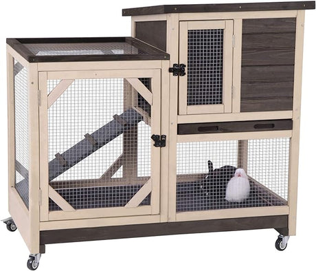 Upgrade Rabbit Hutch Rabbit Cage Indoor Bunny Hutch with Run Outdoor Rabbit House