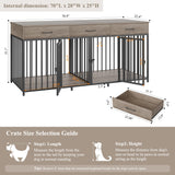 Double Dog Crate Furniture 71" Wide with 3 Drawers - Heavy Duty Wooden Kennel for 2 Large Dogs