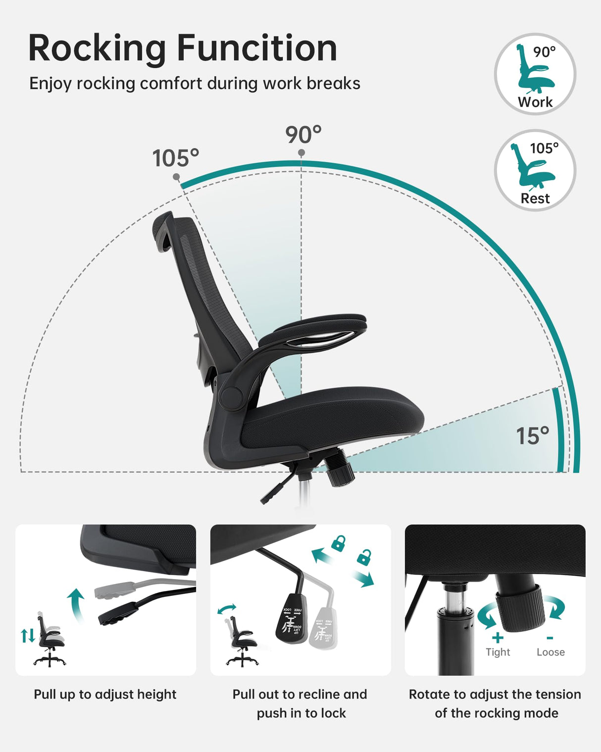 Office Chair, Ergonomic Desk Chair with Adjustable Lumbar Support and Flip up Armrest