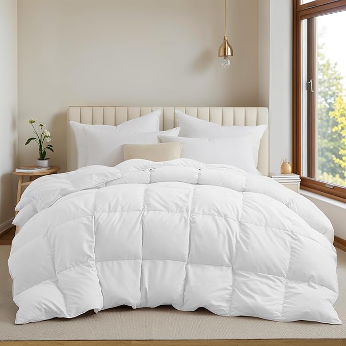 Goose Feather Down Comforter with Pinch Pleat Design - All Season Duvet Insert