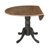 42 Inch Dual Drop Leaf Dining Height Table, Hickory/Washed Coal.