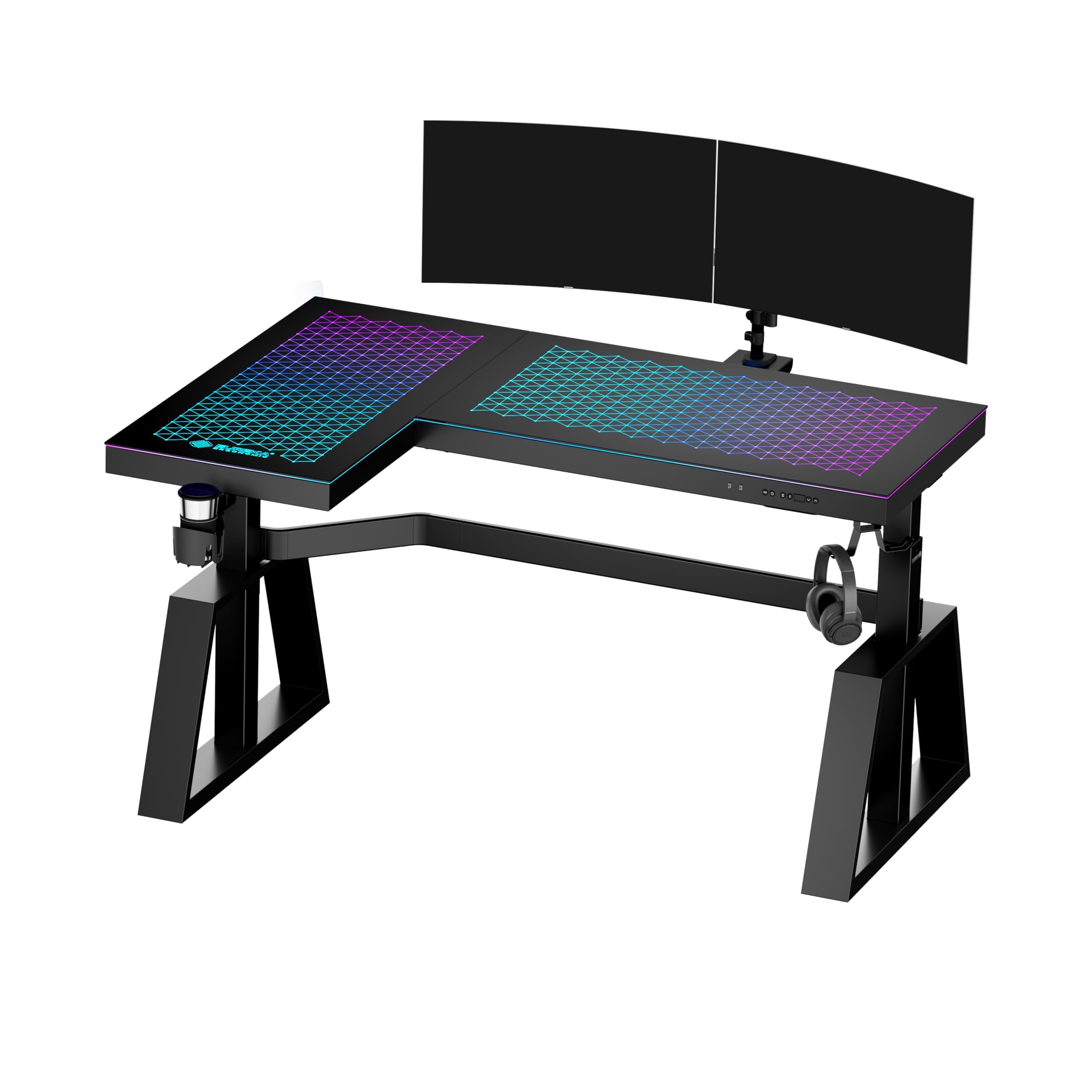 Standing Desk, Gaming Table,Glass RGB, Height Adjustable Computer desks 60 Inch L