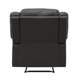 Chris 38 Inch Manual Recliner Chair, Solid Wood, Black Faux Leather