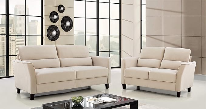 Stoughton Mid Century Modern Upholstered Sloped Arms Living Room, Sofa, White Ivory