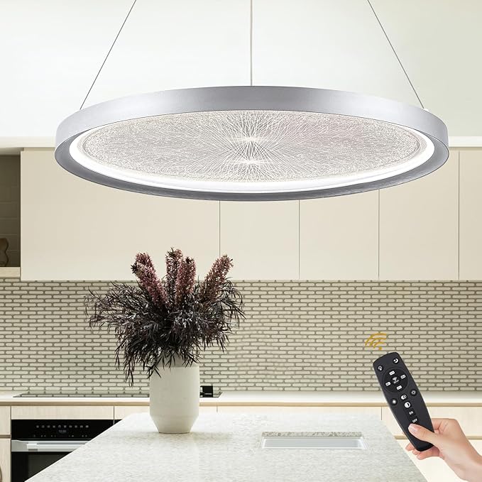 Modern LED Pendant Light, Black LED Chandelier 24’’ Rectangle Chandelier for Dining Room Dimmable Modern