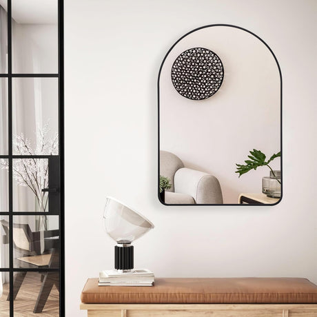 Black Mirror 24"x36" Arched Mirror Black Vanity Wall Mirror, Wall Mounted Mirror