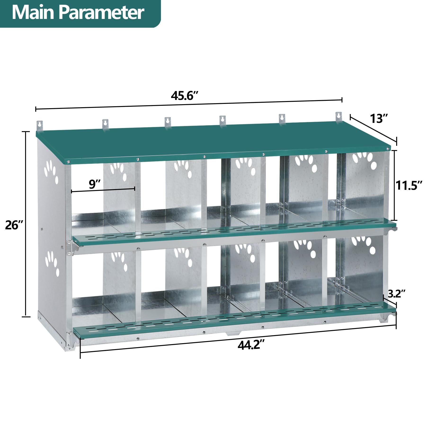 Chicken Nesting Box, 10 Compartment Nesting Box, 10 Room Metal Nesting Boxes
