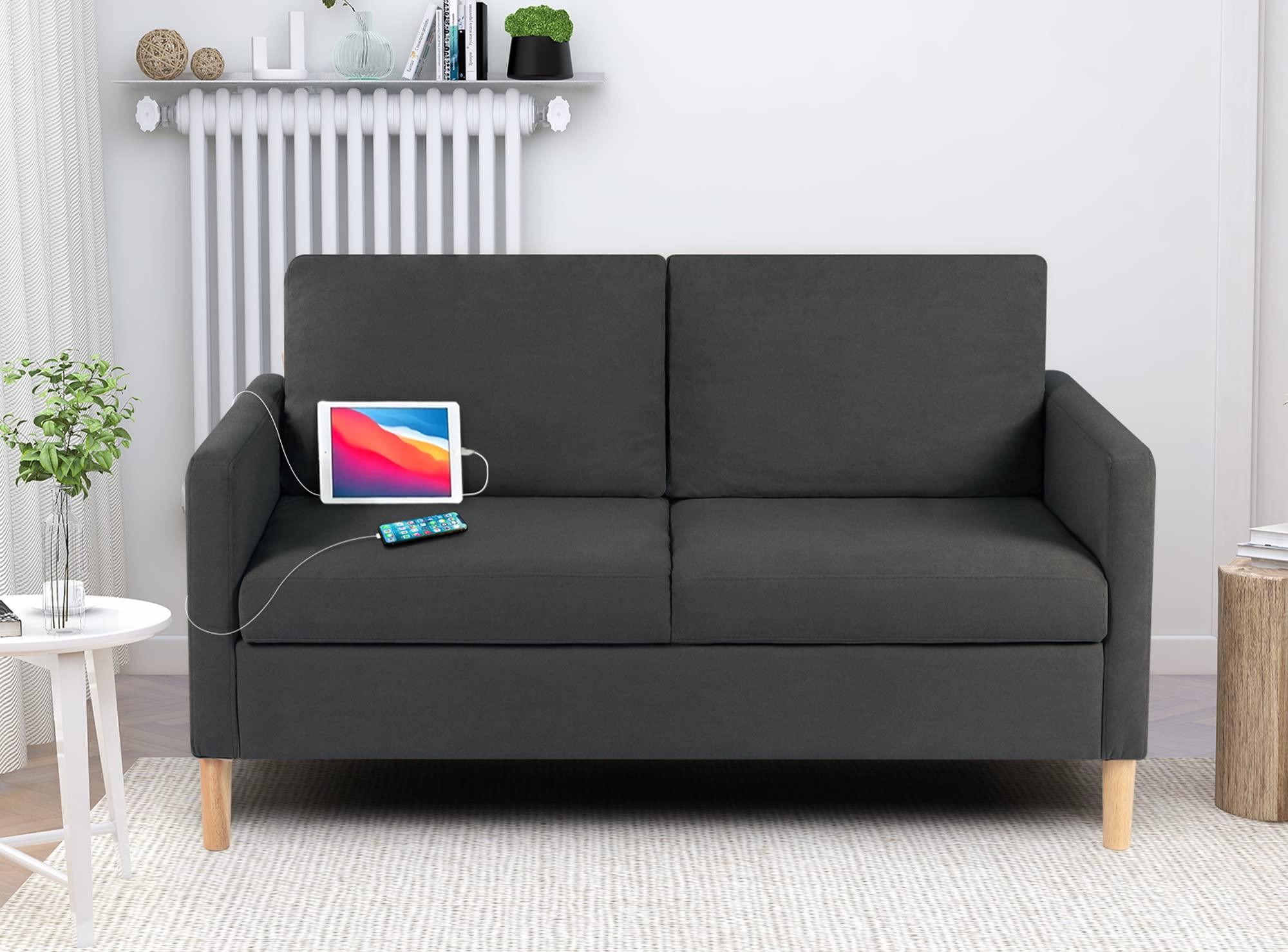 Modern Fabric Loveseat Sofa with 2 USB Charging Ports