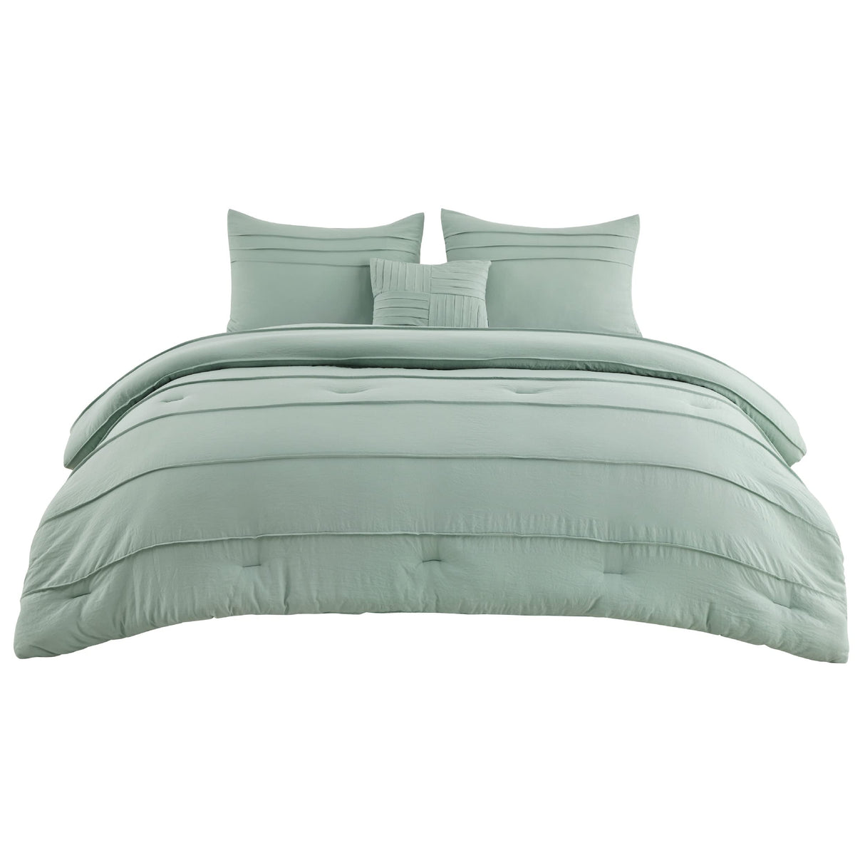 Sage Green California King Comforter Set - 4 Pieces Pinch Pleated Bed Set
