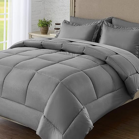 Queen Bed in a Bag 7 Pieces Comforter Set Queen, Ruffle Bedding Comforter Set Dark