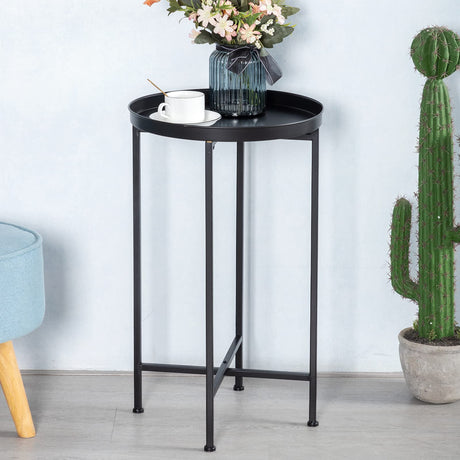 Small Round Metal Waterproof End Table, Accent Indoor&Outdoor Coffee Side Table