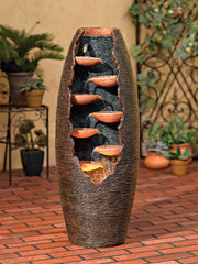 Rustic Modern Outdoor Floor Water Fountain 35" High with LED Light Cascading