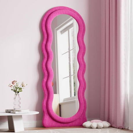 Full Length Mirror, 63" x 24"Irregular Wavy Mirror, Large Floor Length Mirror Wall Mounted,